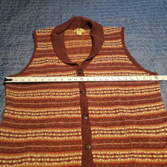 Woolrich Size 2XL Vest 100% Lambs Wool Button Red Fair Isle Collar Malbringo - Picture 8 of 9
